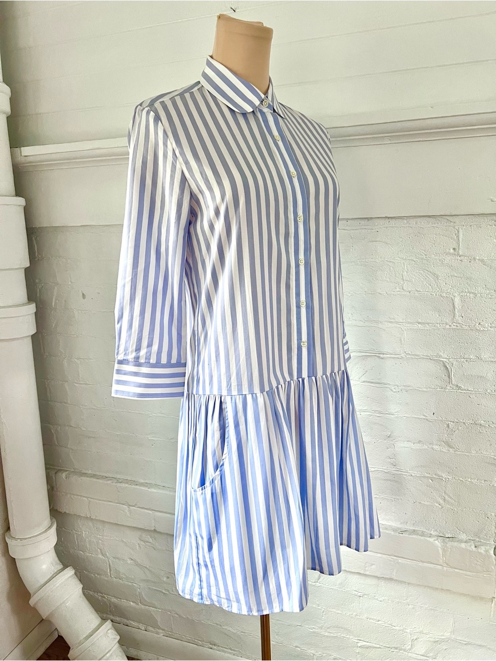 The Shirt Rochelle Behrens Drop Waist Shirtdress Blue White Stripe Size XS - Picture 5 of 13